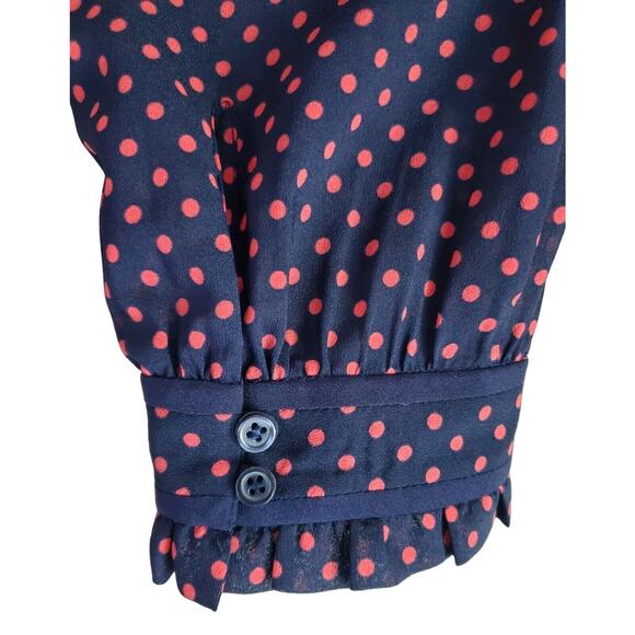 J CREW Women 6 Blouse Top Navy Chiffon Blue & Pink Polka Dots Front Keyhole 38" - Picture 6 of 8